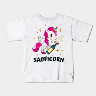 Sauficorn Lustiges Einhorn Sekt Party Frauen Kids T-Shirt